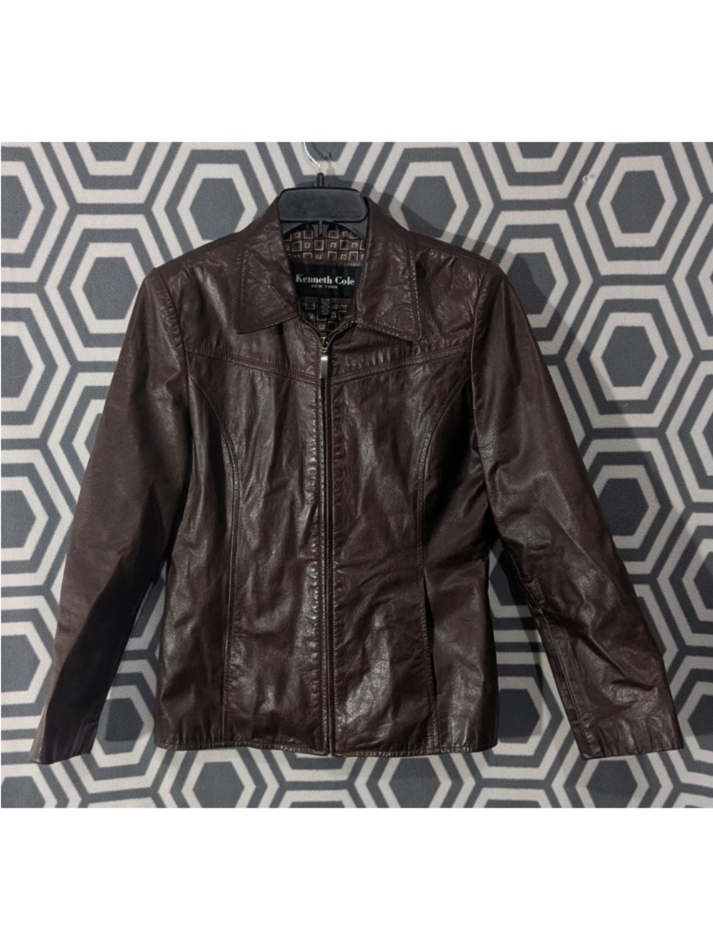 Kenneth Cole Women's Brown Leather Zip-Front Jacket